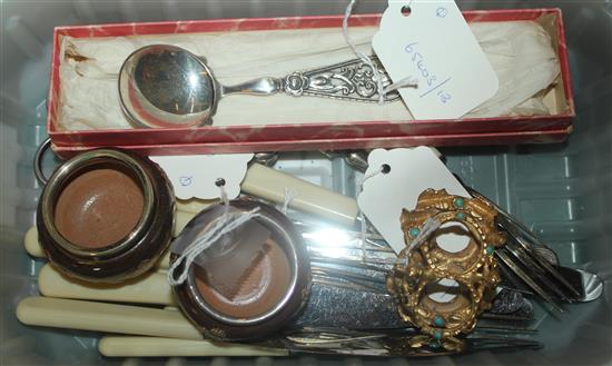 Silver caddy spoon, Magnus Aase, Norway, pr Doulton silver-mtd salts, ormolu stand, plate & sundries